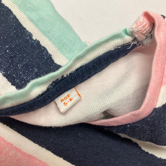 bluezoo Empire Waist Cotton Striped T-Shirt Dress Blue Pink Green Size 5-6 - Picture 3 of 7